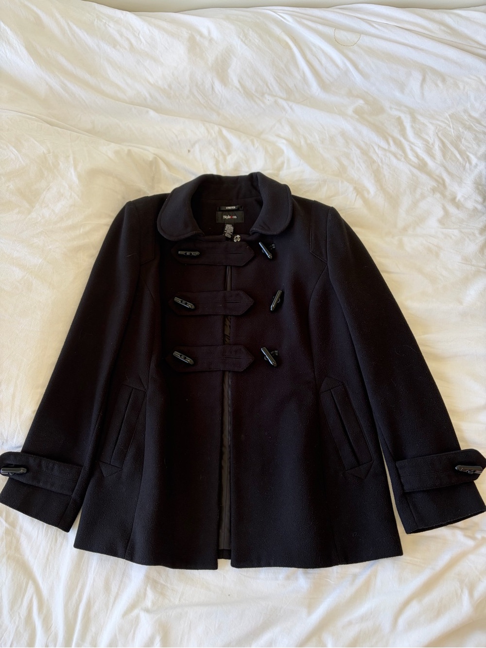 Black Toggle Wool-Blend Short Coat